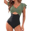 imageWomens One Piece Swimsuits  Tummy Control Bathing Suit Slimming Swimwear with Ruffle SleeveOlive Green