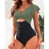 imageWomens One Piece Swimsuits  Tummy Control Bathing Suit Slimming Swimwear with Ruffle SleeveOlive Green