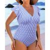 imageYonique Plus Size Swimsuits for Women One Piece Tummy Control Bathing Suits Ruffle SwimwearBlue Stripe