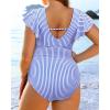 imageYonique Plus Size Swimsuits for Women One Piece Tummy Control Bathing Suits Ruffle SwimwearBlue Stripe