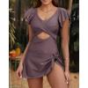 imageYonique Women Swimsuits with Skirt  One Piece Tummy Control Swim Dress Cutout Bathing SuitsBrown