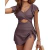 imageYonique Women Swimsuits with Skirt  One Piece Tummy Control Swim Dress Cutout Bathing SuitsBrown
