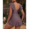 imageYonique Women Swimsuits with Skirt  One Piece Tummy Control Swim Dress Cutout Bathing SuitsBrown