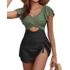 imageYonique Women Swimsuits with Skirt  One Piece Tummy Control Swim Dress Cutout Bathing SuitsOlive Green