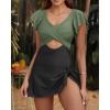 imageYonique Women Swimsuits with Skirt  One Piece Tummy Control Swim Dress Cutout Bathing SuitsOlive Green