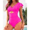 imageYonique Womens One Piece Swimsuits  Tummy Control Bathing Suit Slimming Swimwear with Ruffle Sleeve Pink Large