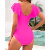 imageYonique Womens One Piece Swimsuits  Tummy Control Bathing Suit Slimming Swimwear with Ruffle Sleeve Pink Large