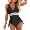 imageTummy Control One Piece Swimsuit  Womens Push Up V Neck Bathing Suit Slimming SwimwearBlack