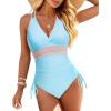 imageTummy Control One Piece Swimsuit  Womens Push Up V Neck Bathing Suit Slimming SwimwearBlue