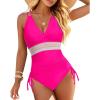 imageTummy Control One Piece Swimsuit  Womens Push Up V Neck Bathing Suit Slimming SwimwearHot Pink