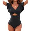 imageWomens One Piece Swimsuits  Tummy Control Bathing Suit Slimming Swimwear with Ruffle SleeveBlack