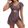 imageYonique Women Swimsuits with Skirt  One Piece Tummy Control Swim Dress Cutout Bathing SuitsBrown