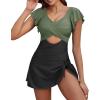 imageYonique Women Swimsuits with Skirt  One Piece Tummy Control Swim Dress Cutout Bathing SuitsOlive Green
