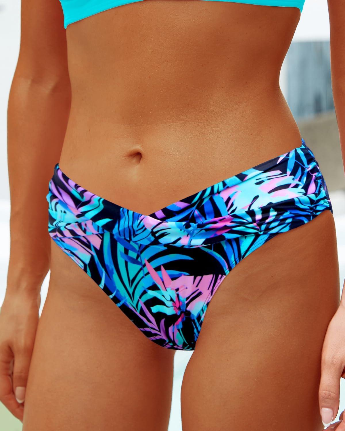 imageYonique Women Two Piece Bathing Suits Push Up Bikini Set Halter Swimsuit Vintage SwimwearTeal and Leaves