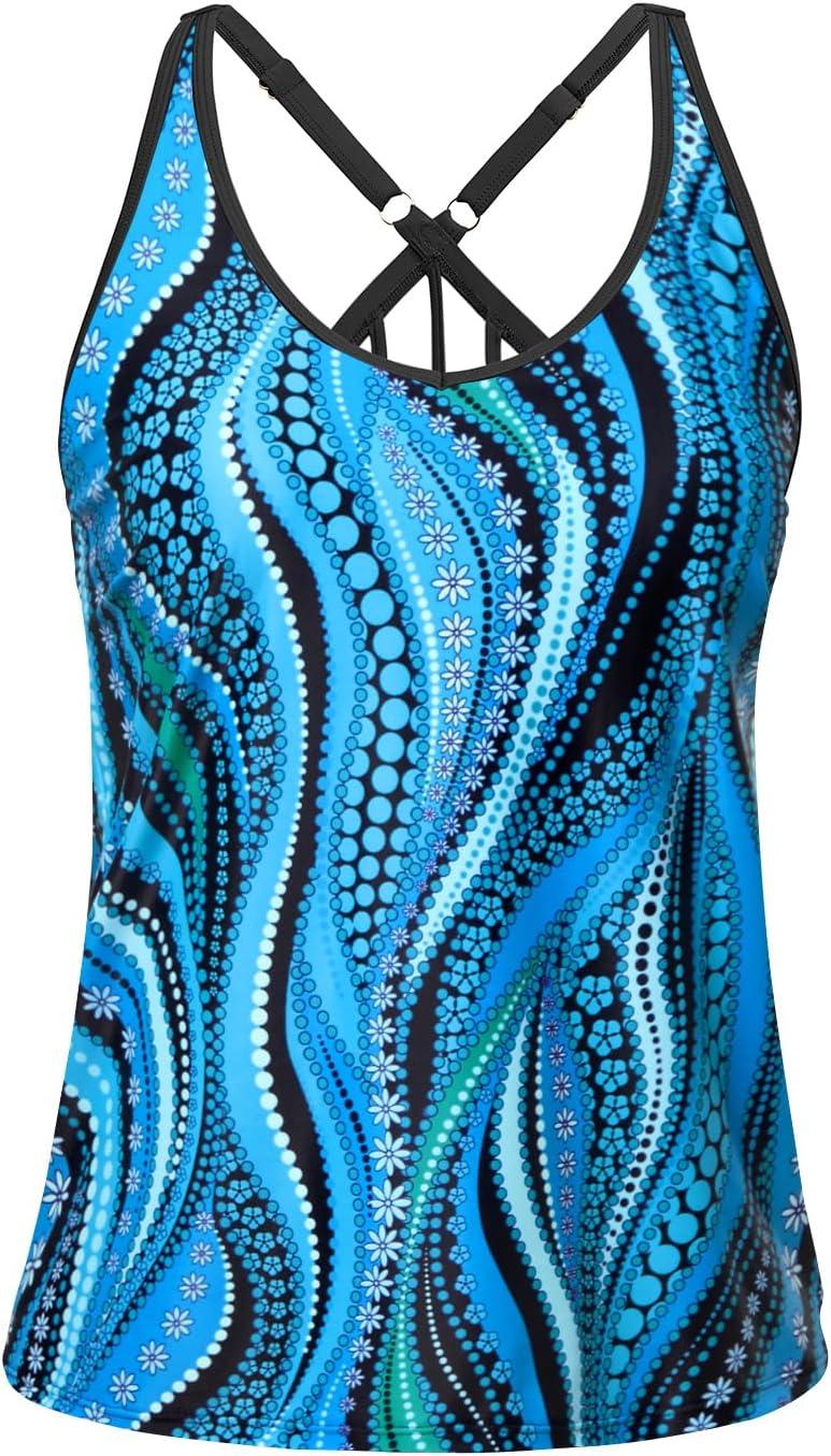 imageYonique Womens Tankini Top Only Athletic Swim Top Modest Tankini Swimsuit No BottomBlue Ripples