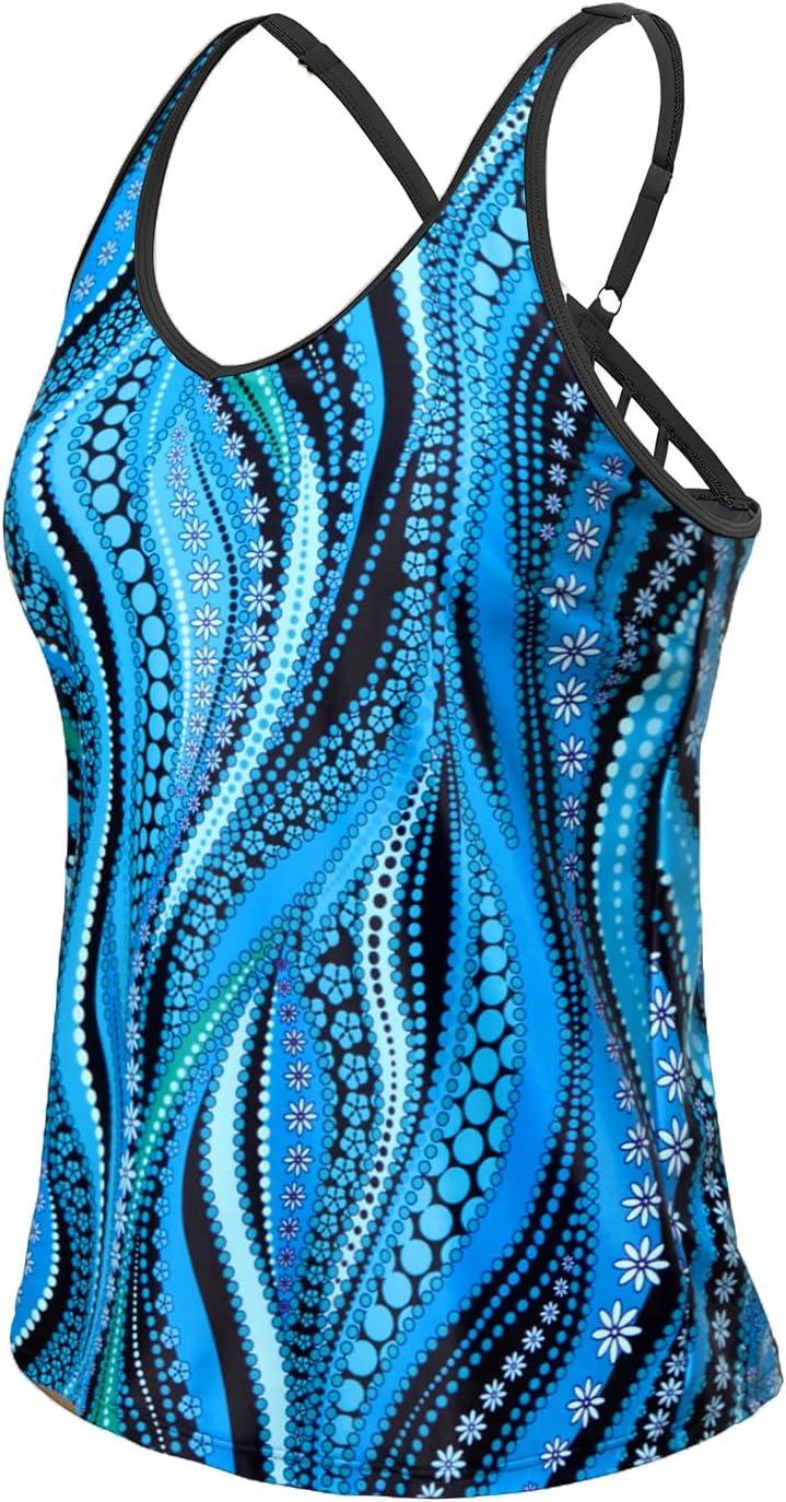 imageYonique Womens Tankini Top Only Athletic Swim Top Modest Tankini Swimsuit No BottomBlue Ripples