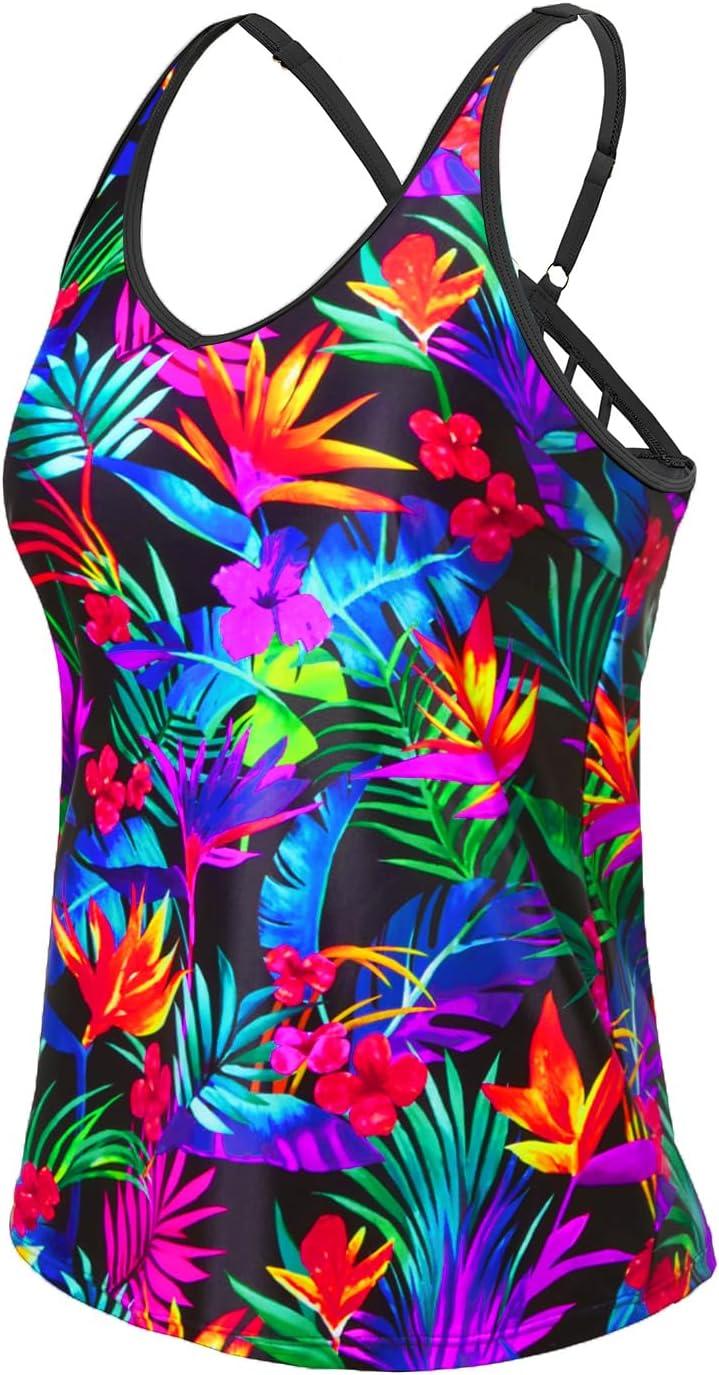 imageYonique Womens Tankini Top Only Athletic Swim Top Modest Tankini Swimsuit No BottomColorful Leaves
