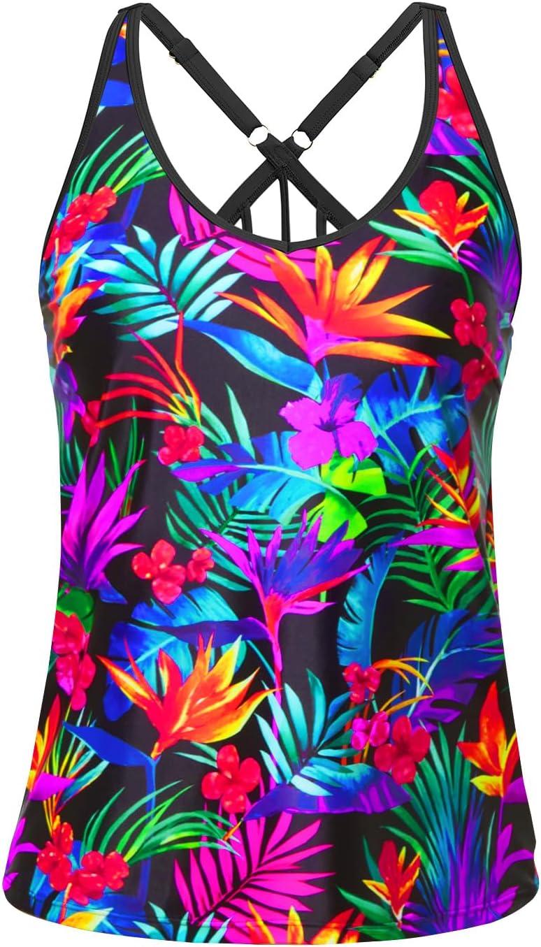 imageYonique Womens Tankini Top Only Athletic Swim Top Modest Tankini Swimsuit No BottomColorful Leaves