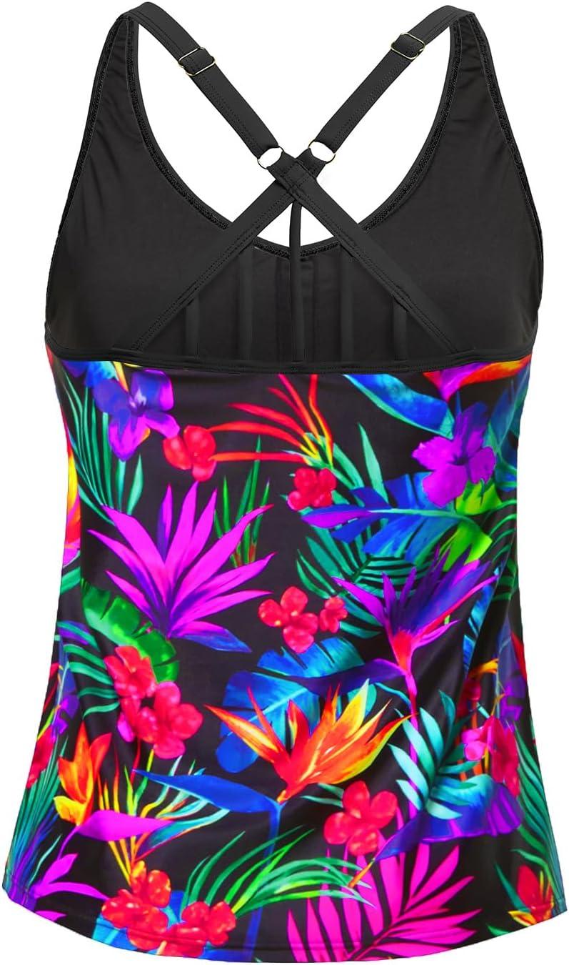 imageYonique Womens Tankini Top Only Athletic Swim Top Modest Tankini Swimsuit No BottomColorful Leaves