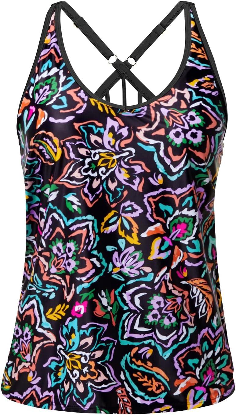 imageYonique Womens Tankini Top Only Athletic Swim Top Modest Tankini Swimsuit No BottomColorful Paisley