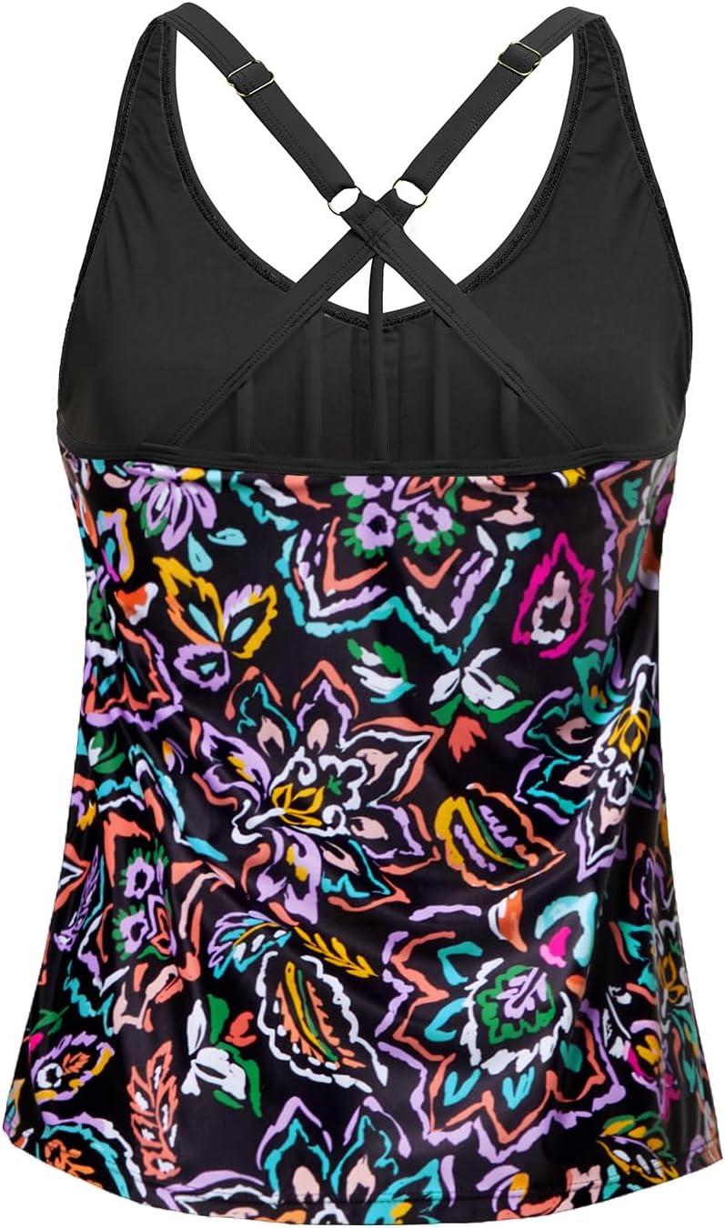 imageYonique Womens Tankini Top Only Athletic Swim Top Modest Tankini Swimsuit No BottomColorful Paisley