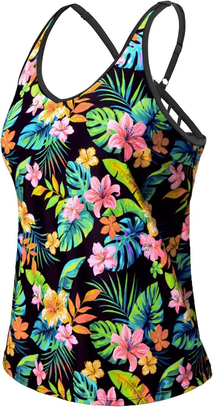 imageYonique Womens Tankini Top Only Athletic Swim Top Modest Tankini Swimsuit No BottomGreen Flower