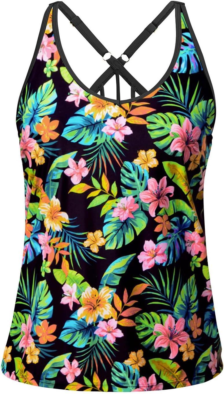 imageYonique Womens Tankini Top Only Athletic Swim Top Modest Tankini Swimsuit No BottomGreen Flower