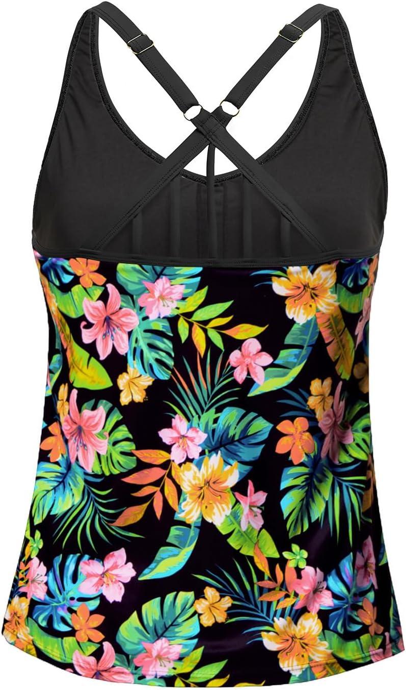 imageYonique Womens Tankini Top Only Athletic Swim Top Modest Tankini Swimsuit No BottomGreen Flower
