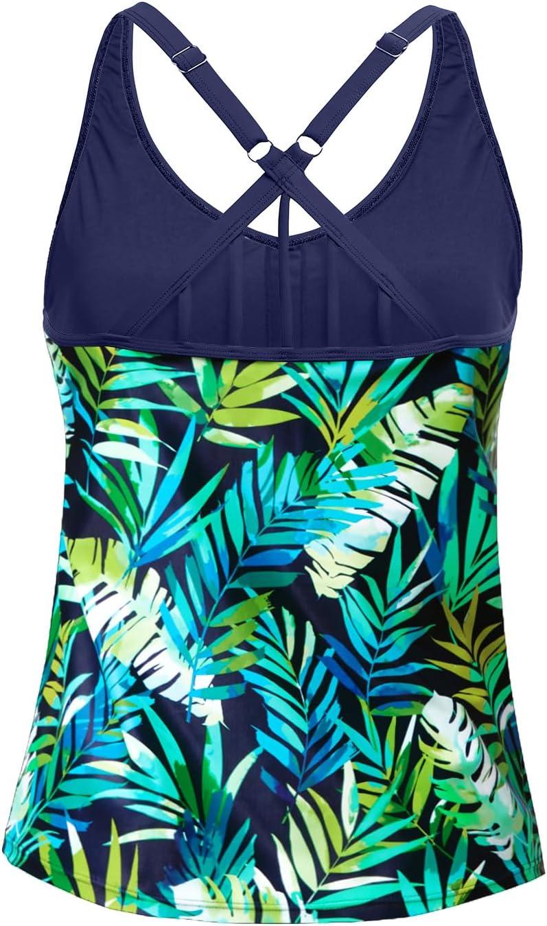 imageYonique Womens Tankini Top Only Athletic Swim Top Modest Tankini Swimsuit No BottomGreen Leaves