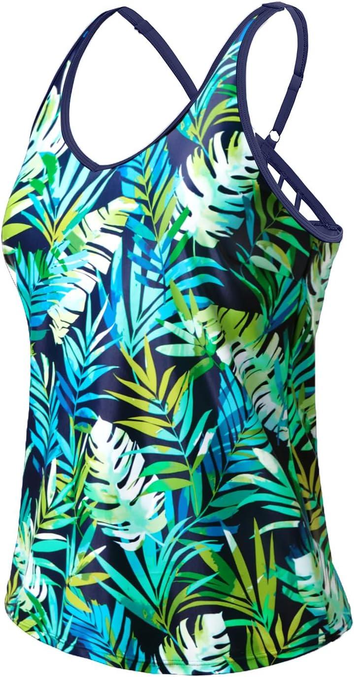 imageYonique Womens Tankini Top Only Athletic Swim Top Modest Tankini Swimsuit No BottomGreen Leaves