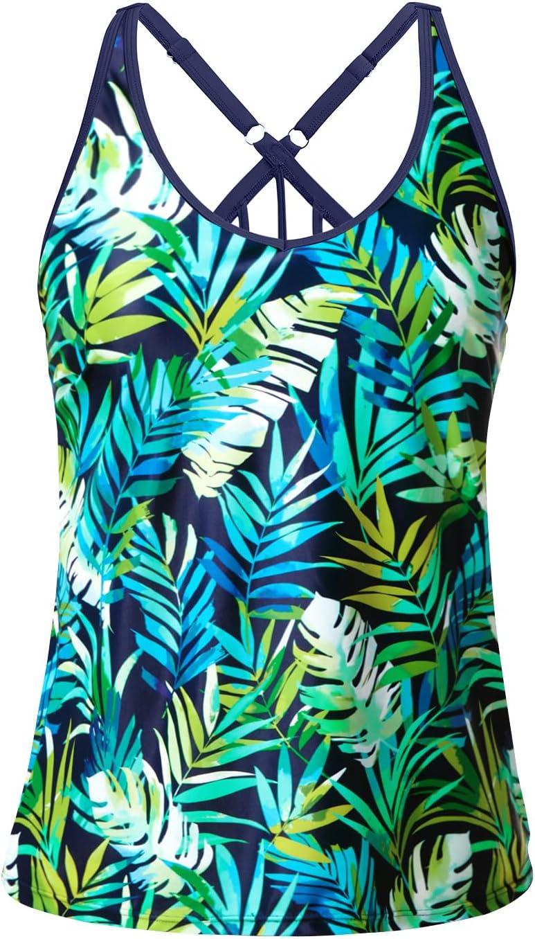imageYonique Womens Tankini Top Only Athletic Swim Top Modest Tankini Swimsuit No BottomGreen Leaves