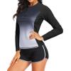 imageWomen Long Sleeve Rash Guard  Two Piece Swimsuit with Shorts UPF 50 Bathing Suit Built in Bra Surf Swim ShirtBlack Gradient