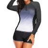 imageWomen Long Sleeve Rash Guard  Two Piece Swimsuit with Shorts UPF 50 Bathing Suit Built in Bra Surf Swim ShirtBlack Gradient