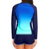 imageWomen Long Sleeve Rash Guard  Two Piece Swimsuit with Shorts UPF 50 Bathing Suit Built in Bra Surf Swim ShirtBlue Gradient