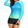 imageWomen Long Sleeve Rash Guard  Two Piece Swimsuit with Shorts UPF 50 Bathing Suit Built in Bra Surf Swim ShirtGreen Gradient