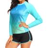 imageWomen Long Sleeve Rash Guard  Two Piece Swimsuit with Shorts UPF 50 Bathing Suit Built in Bra Surf Swim ShirtGreen Gradient