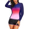 imageWomen Long Sleeve Rash Guard  Two Piece Swimsuit with Shorts UPF 50 Bathing Suit Built in Bra Surf Swim ShirtPink Gradient
