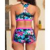 imageYonique 3 Piece Athletic Tankini Swimsuits for Women with Shorts Swim Tank Tops with Sports Bra and Boyshorts Bathing SuitsColorful Floral 01