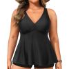 imageYonique Plus Size Tankini Tops for Women No Bottom Flowy Bathing Suit Top V Neck Swim TopBlack 01