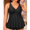 imageYonique Plus Size Tankini Tops for Women No Bottom Flowy Bathing Suit Top V Neck Swim TopBlack 01