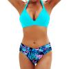 imageYonique Women Two Piece Bathing Suits Push Up Bikini Set Halter Swimsuit Vintage SwimwearTeal and Leaves