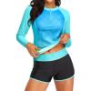 imageWomen Long Sleeve Rash Guard  Two Piece Swimsuit with Shorts UPF 50 Bathing Suit Built in Bra Surf Swim ShirtGreen Gradient