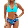 imageYonique Women Two Piece Bathing Suits Push Up Bikini Set Halter Swimsuit Vintage SwimwearTeal and Leaves