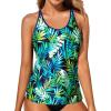 imageYonique Womens Tankini Top Only Athletic Swim Top Modest Tankini Swimsuit No BottomGreen Leaves