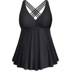 imageYonique Plus Size Tankini Tops for Women No Bottom Flowy Bathing Suit Top V Neck Swim TopBlack 01