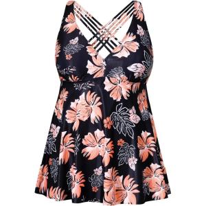 imageYonique Plus Size Tankini Tops for Women No Bottom Flowy Bathing Suit Top V Neck Swim TopBlack Floral 01
