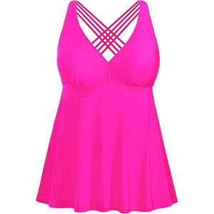 imageYonique Plus Size Tankini Tops for Women No Bottom Flowy Bathing Suit Top V Neck Swim TopPink 01