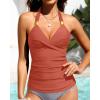 imageYonique Womens Halter Tankini Top No Bottom V Neck Swim Top Tummy Control Bathing Suit TopBrick Red01