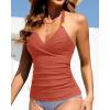 imageYonique Womens Halter Tankini Top No Bottom V Neck Swim Top Tummy Control Bathing Suit TopBrick Red01
