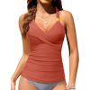 imageYonique Womens Halter Tankini Top No Bottom V Neck Swim Top Tummy Control Bathing Suit TopBrick Red01